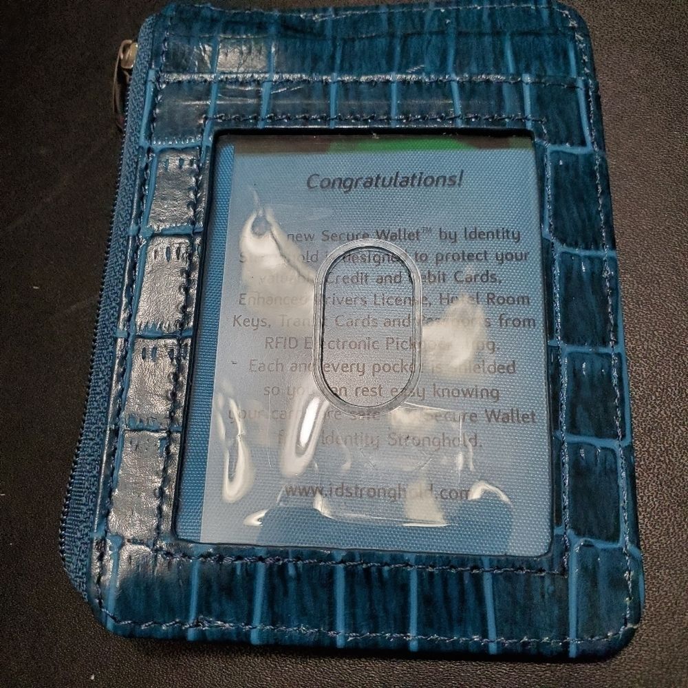 Identity Stronghold blue leather RFID card holder